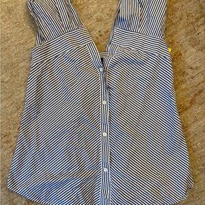 Theory Navy and White Striped Sleeveless Shirt